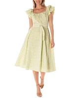 Maison Tara Women's Gingham Belted Fit & Flare Dress