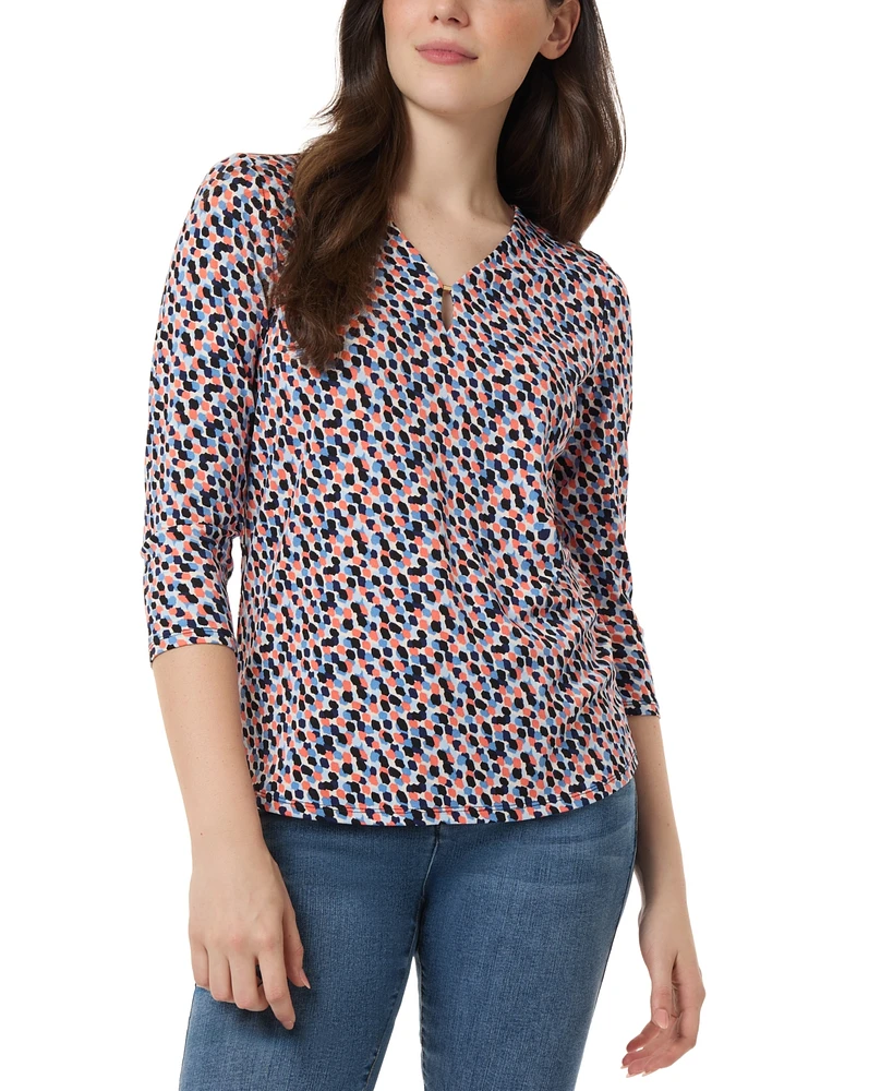 Jones New York Women's Printed Moss Crepe 3/4-Sleeve Top