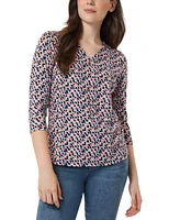 Jones New York Women's Printed Moss Crepe 3/4-Sleeve Top