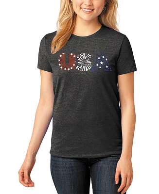La Pop Art Women's Premium Blend Word Usa Fireworks T-Shirt