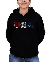 La Pop Art Women's Word Usa Fireworks Hooded Sweatshirt