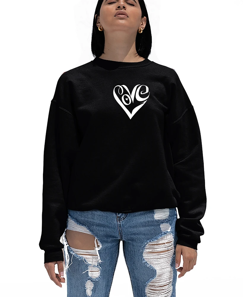 La Pop Art Women's Word Script Heart Crewneck Sweatshirt