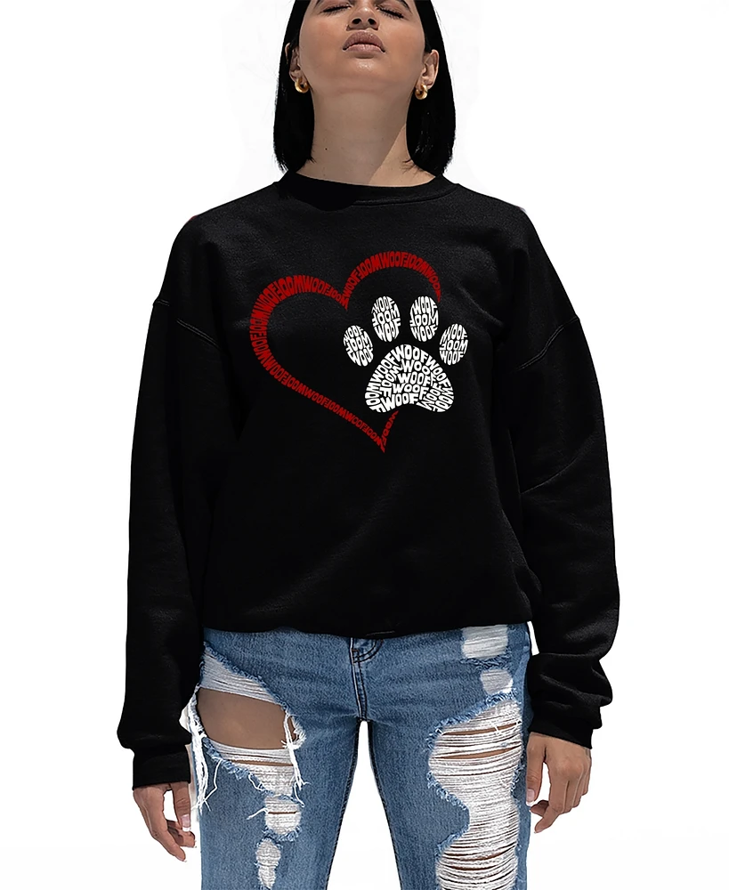 La Pop Art Women's Word Paw Heart Crewneck Sweatshirt