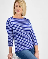 Style & Co Petite Sailor Stripe 3/4-Sleeve Pima Top, Created for Macy's