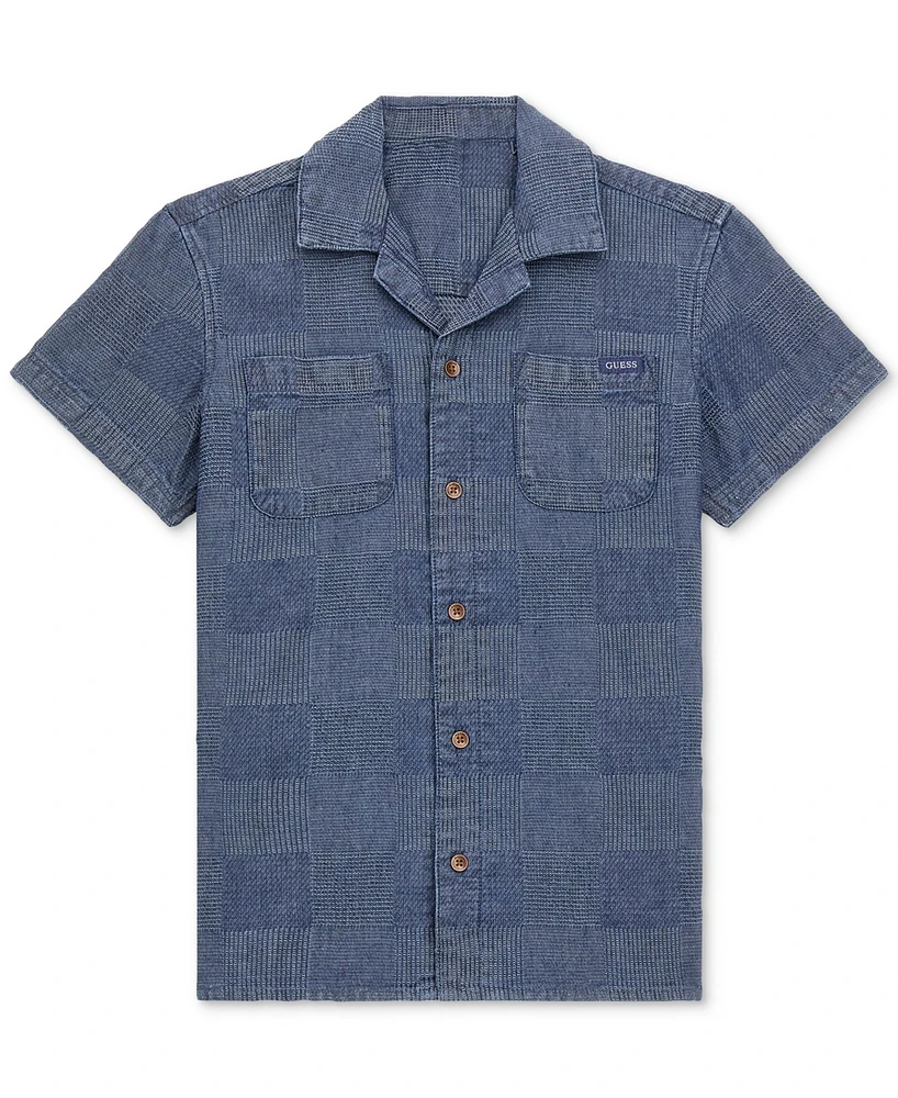 Guess Big Boys Indigo Dobby Short-Sleeve Cotton Shirt - Dimw