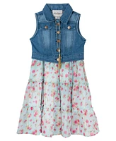 Rare Editions Toddler & Little Girls Denim Vest Dress Outfit with Necklace, 3 Pc