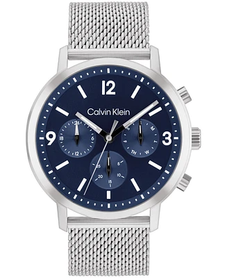 Calvin Klein Men's Gauge Silver Stainless Steel Mesh Watch 44mm