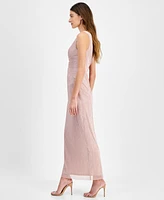 Connected Petite Metallic V-Neck Twist-Front Gown