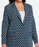 Ella Rafaella Plus Lined Medallion Print Single Breasted Blazer