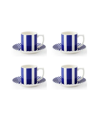 Spode Blue Italian Steccato Espresso Cup and Saucer, Set of 4