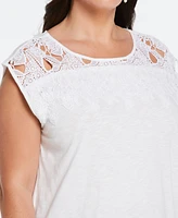 Ella Rafaella Plus Size Cotton Lace Yoke Top