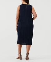 Ella Rafaella Plus Partially Lined Plisse Sleeveless Midi Dress