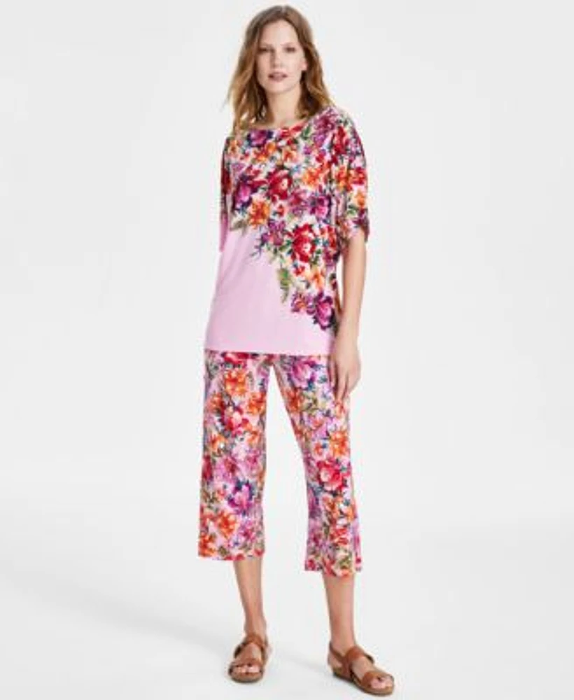 Jm Collection Womens Paradise Gardenia Printed Top Culotte Pants Created For Macys