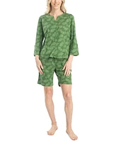 Muk Luks Women's 2-Pc. Cabana Casual Cotton Pajamas Set