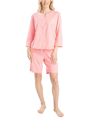 Muk Luks Women's 2-Pc. Cabana Casual Cotton Pajamas Set