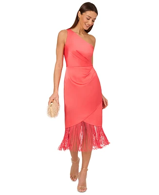 Adrianna by Papell Women's Fringe One-Shoulder Midi Dress