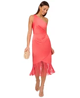 Adrianna by Papell Women's Fringe One-Shoulder Midi Dress