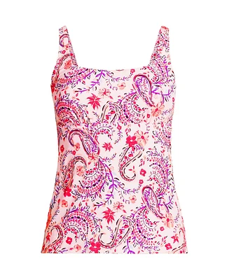 Lands' End Women's Mastectomy Chlorine Resistant Square Neck Tankini Swimsuit Top Adjustable Straps
