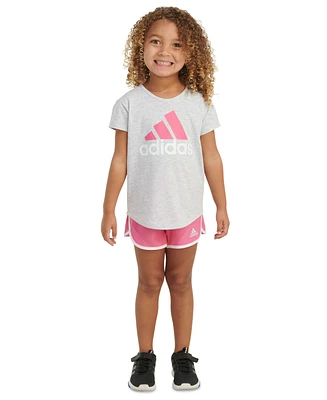 adidas Toddler & Little Girls Essential Heather T-Shirt Woven Shorts, 2 Piece Set