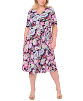 Msk Plus Size Paisley-Print Midi Dress