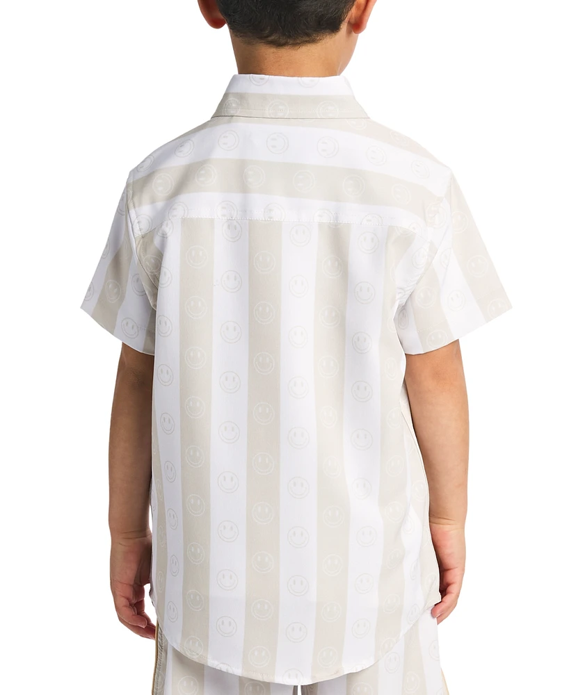 Sovereign Code Big Boys Striped Smile-Print Button-Down Shirt