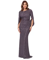 Betsy & Adam Women's Glitter-Lace Capelet Gown