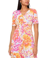 Msk Petite Floral-Print Twist-Front Midi Dress