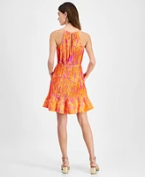 Taylor Petite Floral-Print Pleated A-Line Dress