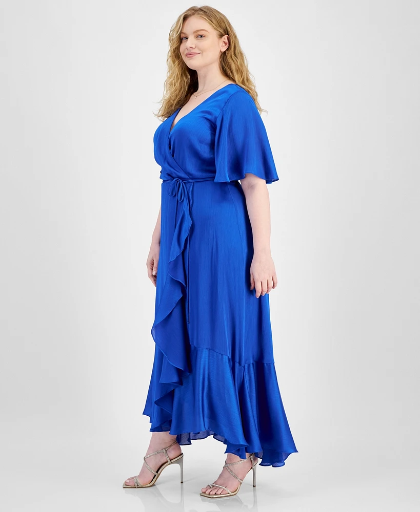 Taylor Plus Satin Ruffled A-Line Dress