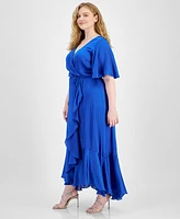 Taylor Plus Size Satin Ruffled A-Line Dress