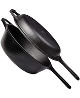 Cuisinel Cast Iron Skillet + Lid - 2-In-1 Multi Cooker - Deep Pot + Frying Pan - 3-Qt Dutch Oven