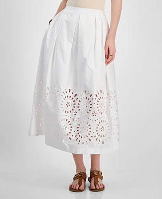 Tommy Hilfiger Women's Cotton Eyelet-Border A-Line Skirt