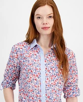 Tommy Hilfiger Women's Cotton Floral Roll-Tab Shirt