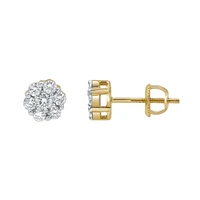 LuvMyJewelry Round Cut Natural Certified Diamond (0.52 cttw) 14k Yellow Gold Earrings Semi Cluster Design
