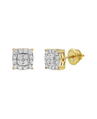 LuvMyJewelry Round Cut Natural Diamond (0.31 cttw) 14k Yellow Gold Earrings Rounded Square Design