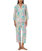 Lauren Ralph Women's 3/4-Sleeve Cropped Pant Pajama Set