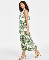 Msk Women's Printed Cotton Halter Mock Neck Maxi Dress