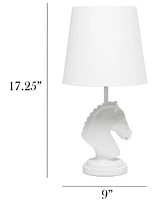 Simple Designs 17.25" Tall Polyresin Decorative Chess Horse Shaped Bedside Table Desk Lamp with White Tapered Fabric Shade
