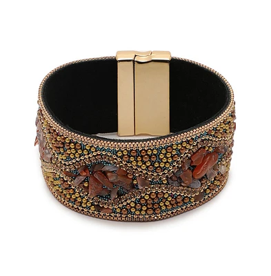 Sohi Women's Gold Embellished Leather Bracelet