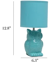 Simple Designs 12.8" Tall Contemporary Ceramic Owl Bedside Table Desk Lamp with Matching Fabric Shade