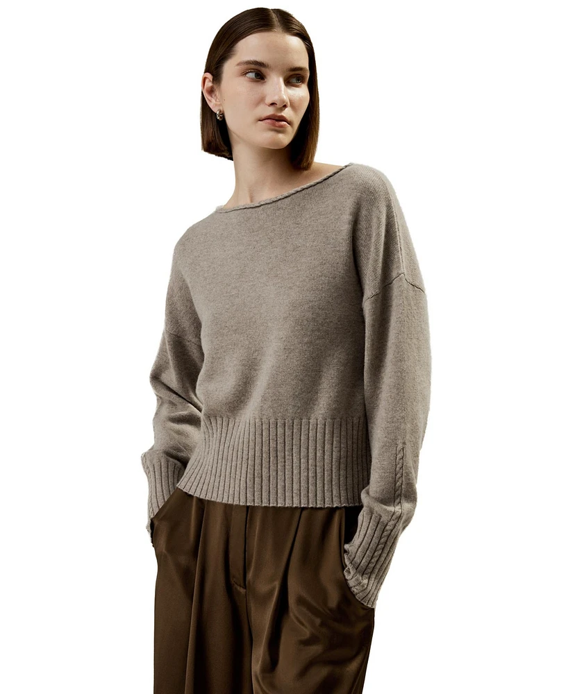 Braided Collar Wool and Cashmere Blend Sweater for Women