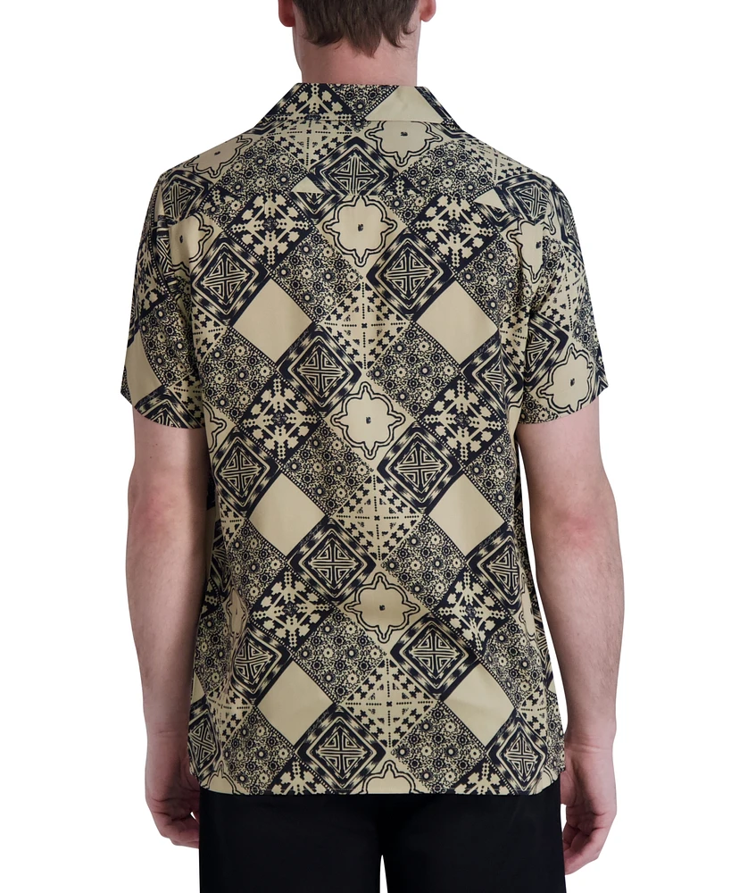 Karl Lagerfeld Paris Men's Slim-Fit Geometric Tile-Print Button-Down Camp Shirt