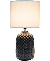 Simple Designs 20.4" Tall Traditional Ceramic Purled Texture Bedside Table Desk Lamp with White Fabric Drum Shade