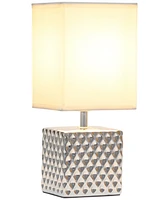 Simple Designs 11.81" Tall Contemporary Petite Hammered Metallic Gold Square Bedside Table Desk Lamp with Rectangular Black Fabric Shade