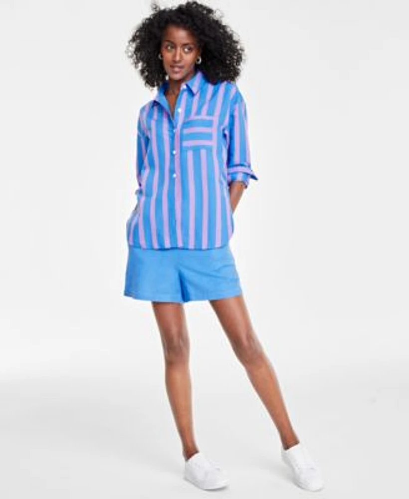 On 34th Womens Relaxed Long Sleeve Shirt Strappy Scoop Neck Tank Pull On Shorts Created For Macys
