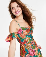 City Studios Juniors' Floral-Print Off-The-Shoulder Midi Dress