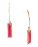 Barse Alpine Genuine Red Bordeaux Quartz Golden Bronze Rectangle Earrings