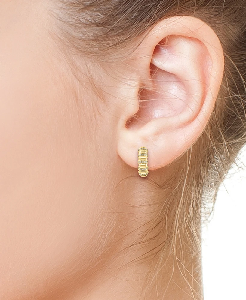 Effy Diamond Multirow Small Huggie Hoop Earrings (1/5 ct. t.w.) in 14k Gold, 0.625"