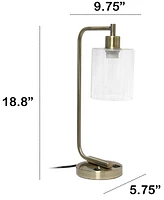 Lalia Home Modern Iron Desk Lamp with Usb Port and Glass Shade, Antique Brass