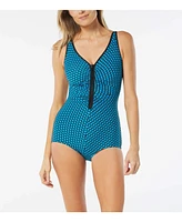 Gabar Women's Missy Honeycomb Shirred Zip One Piece Swimsuit